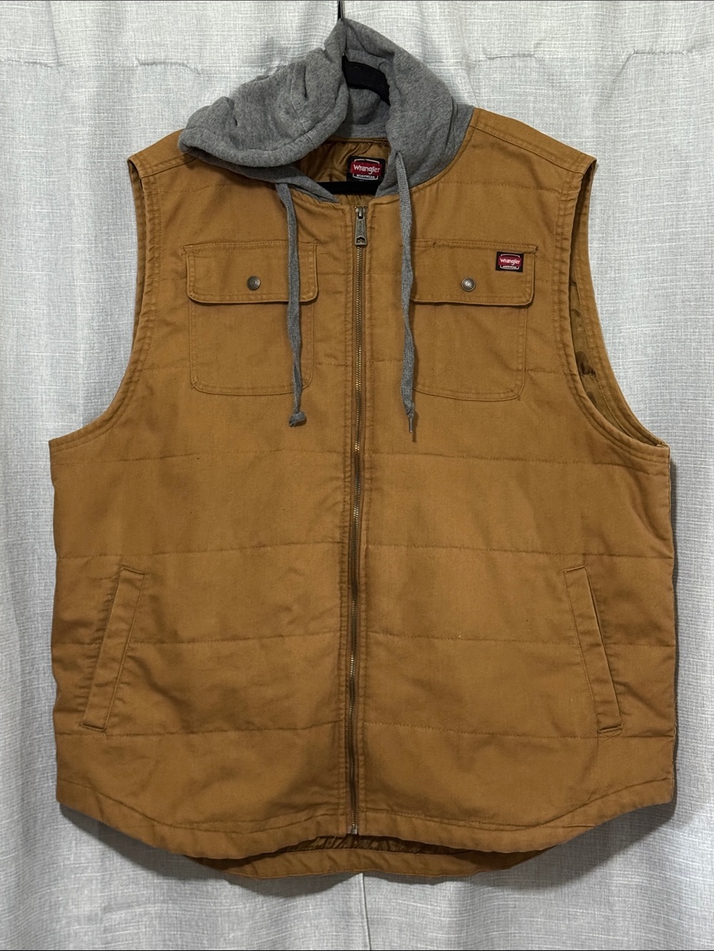 Men’s Wrangler Vest-Sz 3XL(54-56)-Cotton Blend-Hooded-ZipUp-Tan/Gray-EUC
